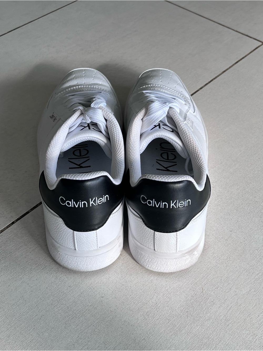 Calvin Klein White Sneakers with Black Heel Tab - Size 9.5 Mens